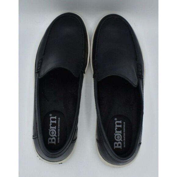 Born Mens Size 10.5 Axel Black Full Grain Leather Slip On Loafers Sneakers Shoes